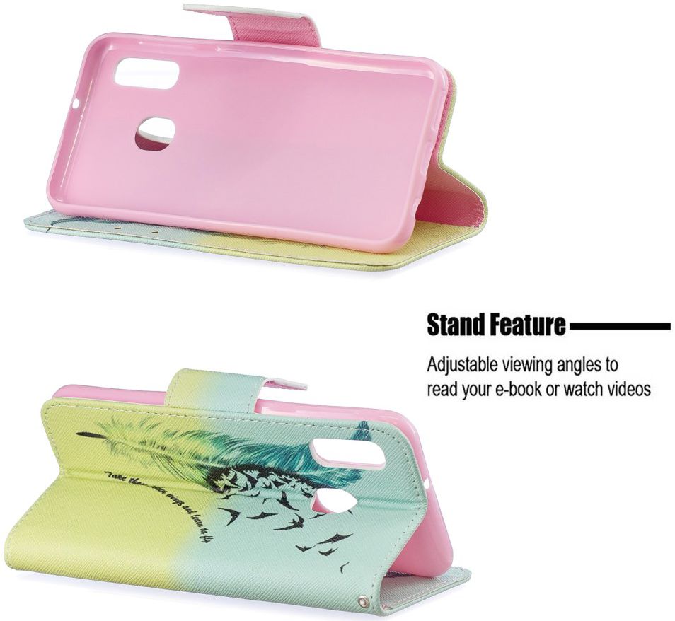 Samsung Galaxy A20E Portemonnee Hoesje met Feather Print afbeelding 3