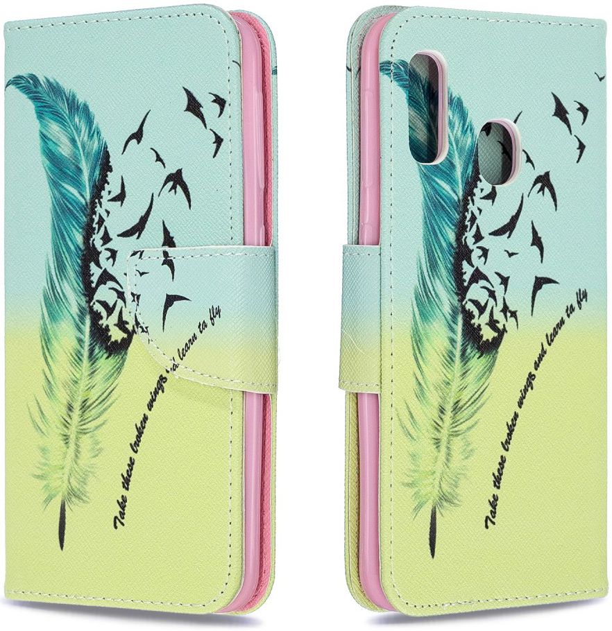 Samsung Galaxy A20E Portemonnee Hoesje met Feather Print afbeelding 5