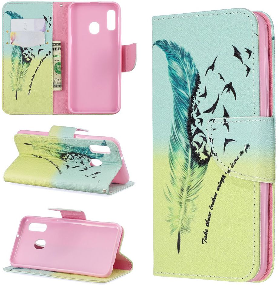 Samsung Galaxy A20E Portemonnee Hoesje met Feather Print afbeelding 6