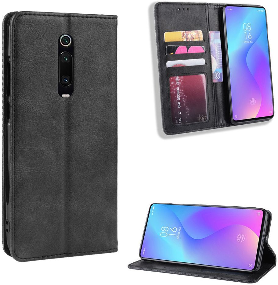 Xiaomi Mi 9T Vintage Portemonnee Hoesje Zwart afbeelding 3