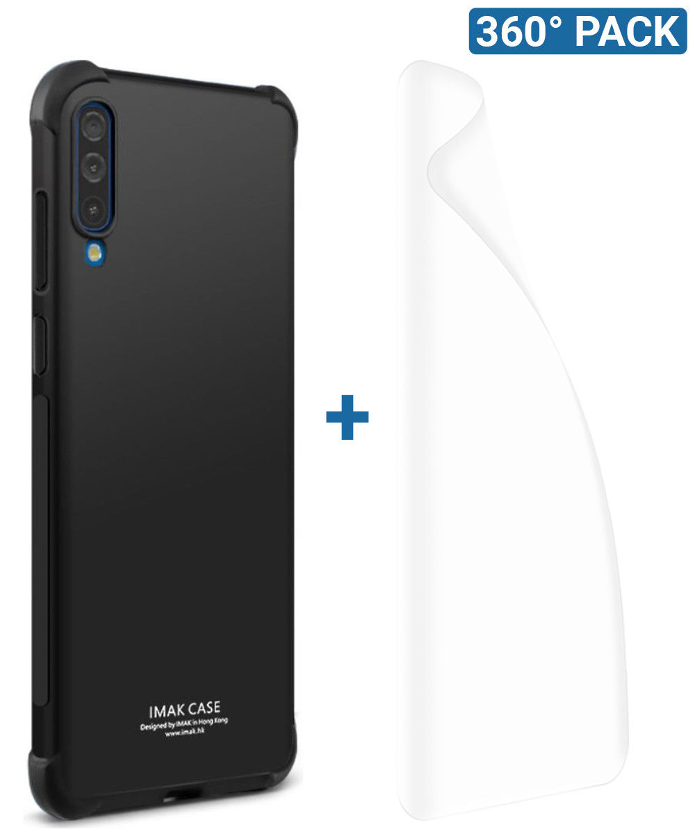 IMAK Samsung Galaxy A70 Hoesje TPU met Screenprotector Metaal Zwart afbeelding 1