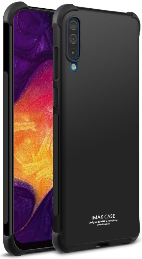 IMAK Samsung Galaxy A70 Hoesje TPU met Screenprotector Metaal Zwart afbeelding 2
