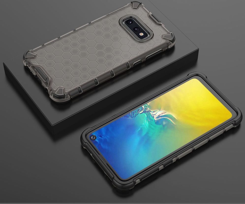 Samsung Galaxy S10E Hybride Hoesje met Honinggraat Patroon Zwart afbeelding 2