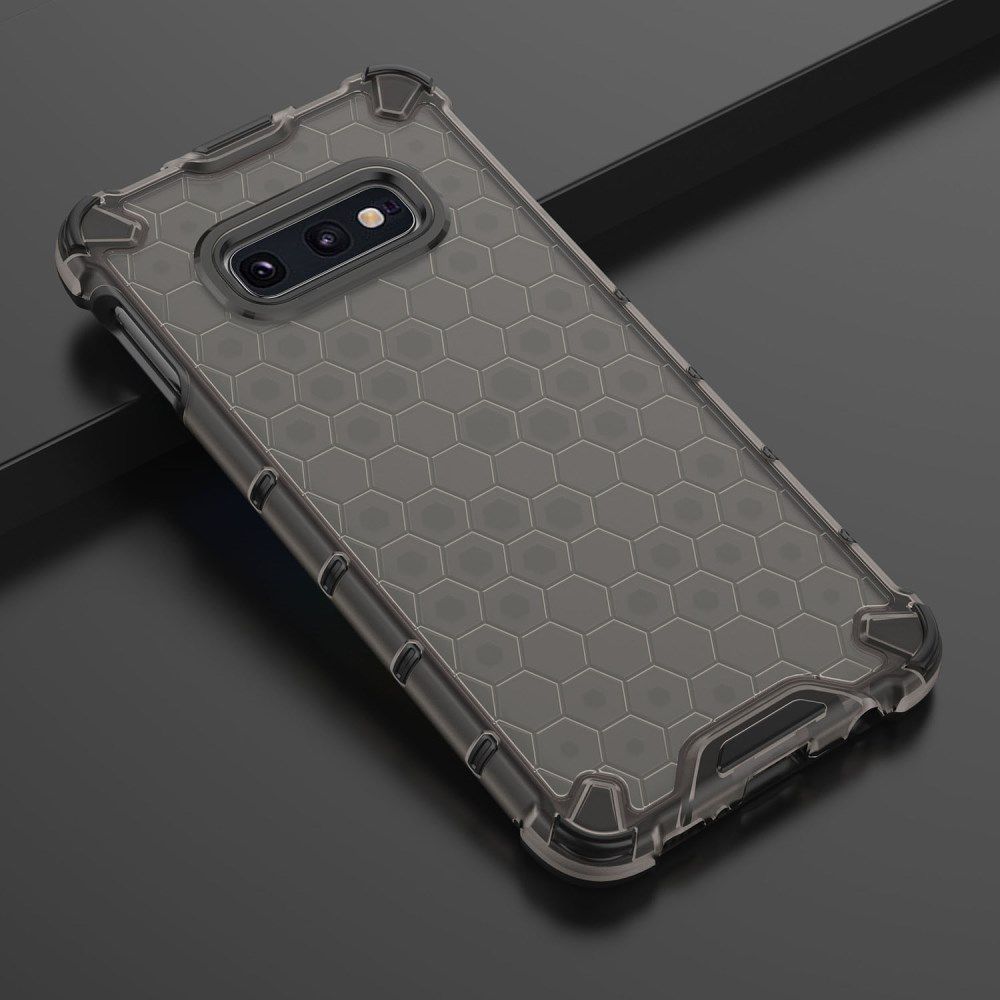 Samsung Galaxy S10E Hybride Hoesje met Honinggraat Patroon Zwart afbeelding 3