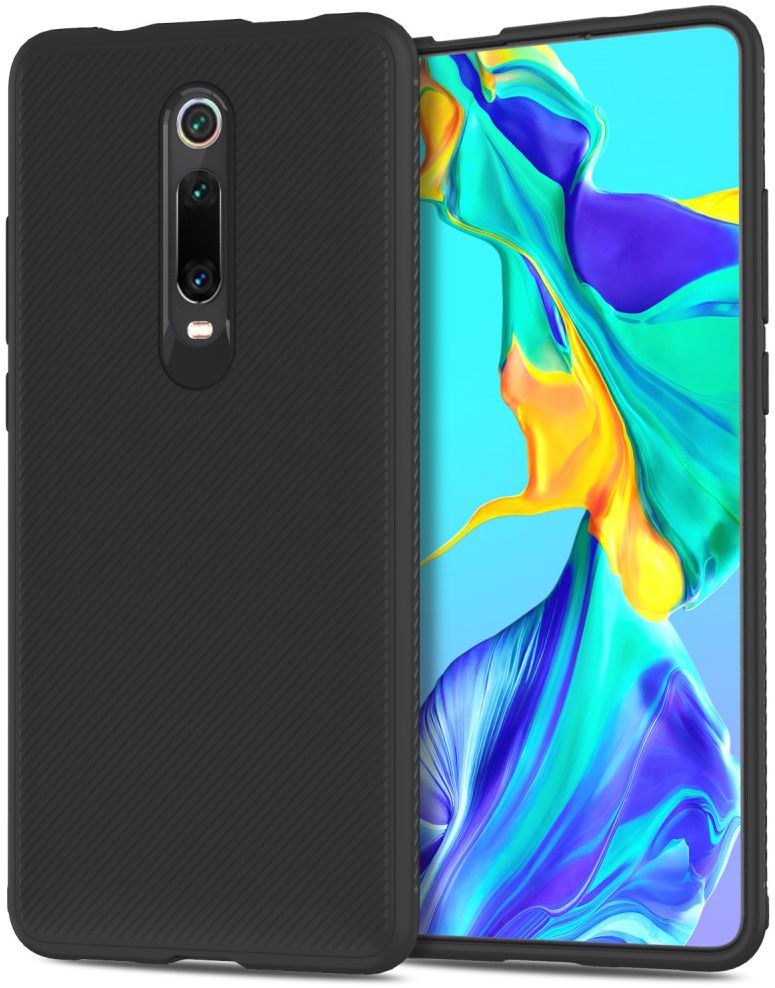 Xiaomi Mi 9T Twill Texture TPU Hoesje Zwart afbeelding 1