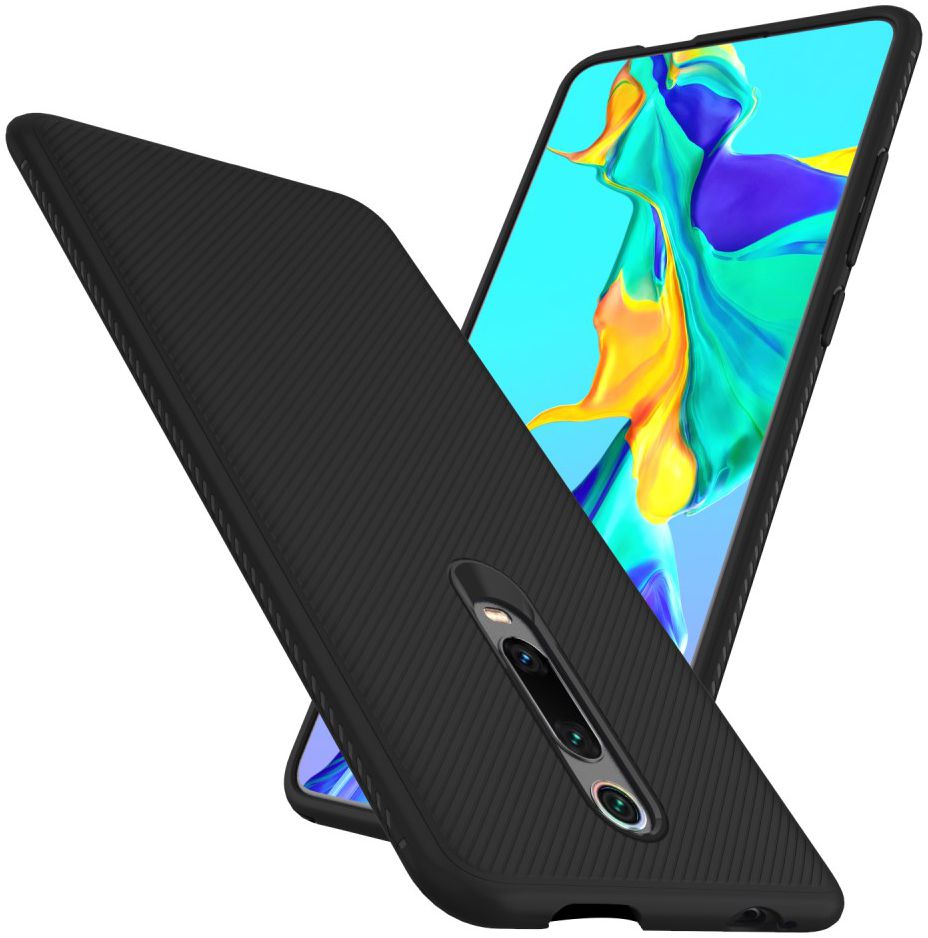 Xiaomi Mi 9T Twill Texture TPU Hoesje Zwart afbeelding 2