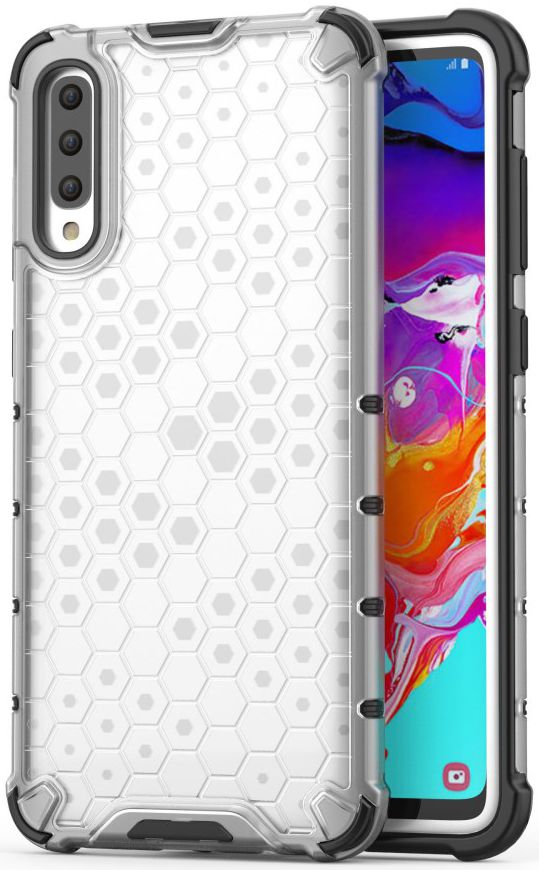 Samsung Galaxy A70 Hybride Hoesje met Honinggraat Patroon Wit afbeelding 1