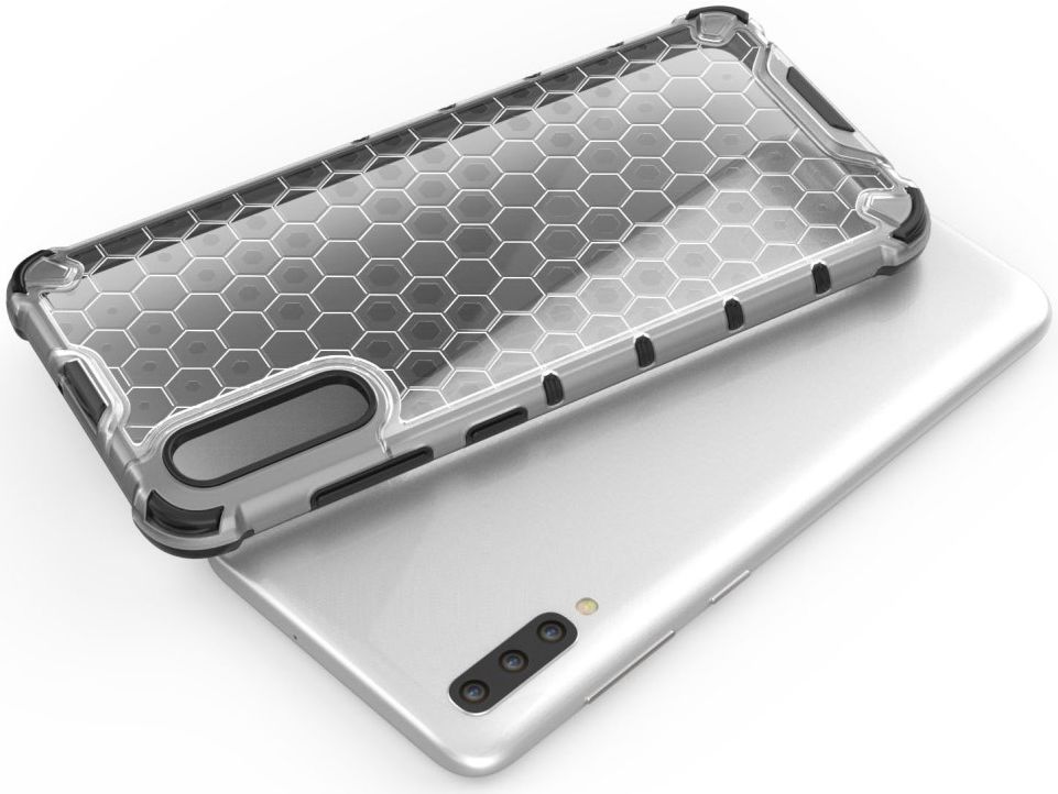 Samsung Galaxy A70 Hybride Hoesje met Honinggraat Patroon Wit afbeelding 3