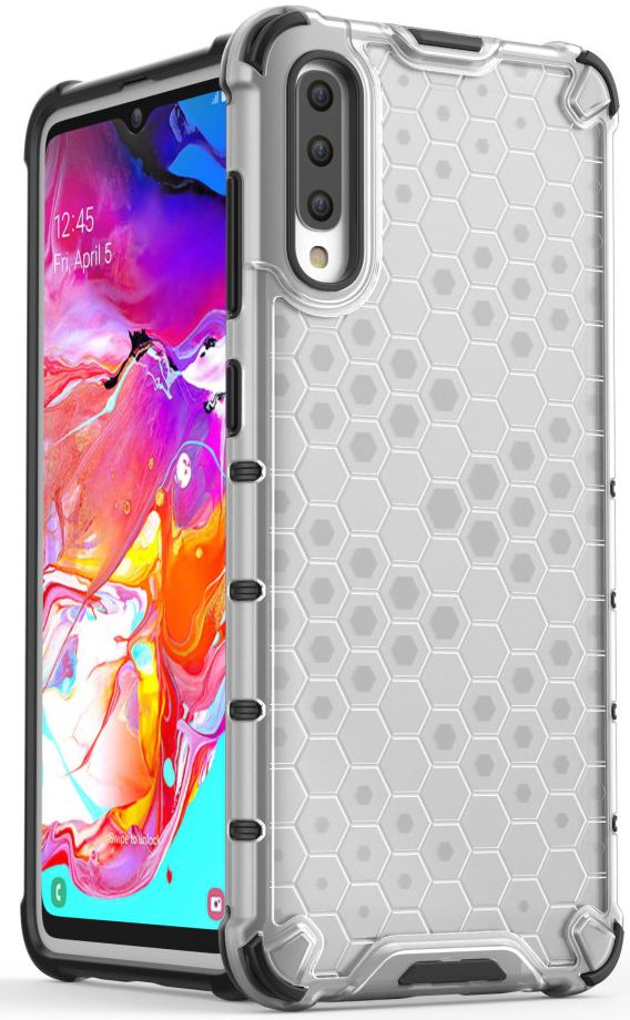 Samsung Galaxy A70 Hybride Hoesje met Honinggraat Patroon Wit afbeelding 4