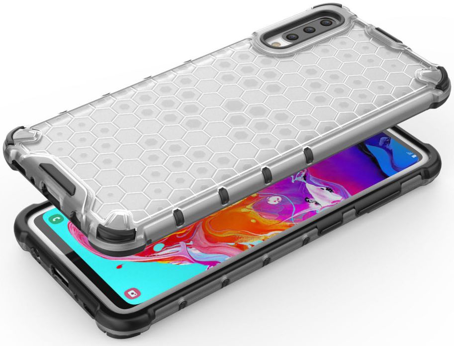 Samsung Galaxy A70 Hybride Hoesje met Honinggraat Patroon Wit afbeelding 7