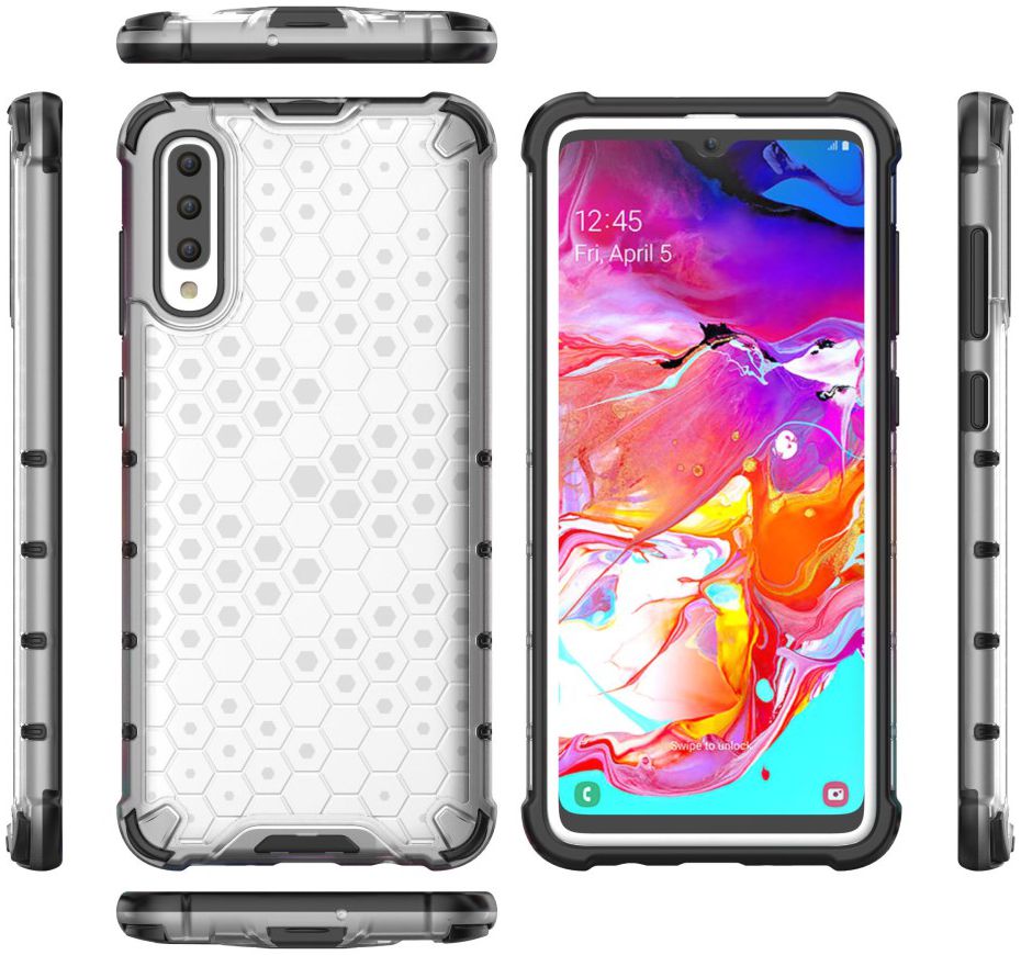 Samsung Galaxy A70 Hybride Hoesje met Honinggraat Patroon Wit afbeelding 9