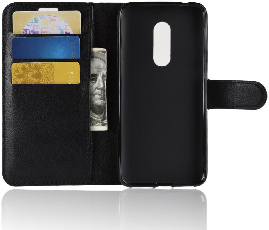 Alcatel 3 Litchi Skin Portemonnee Hoesje Zwart afbeelding 4