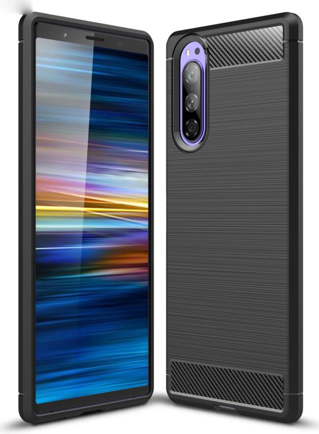 Sony Xperia 5 Geborsteld TPU Hoesje Zwart afbeelding 1