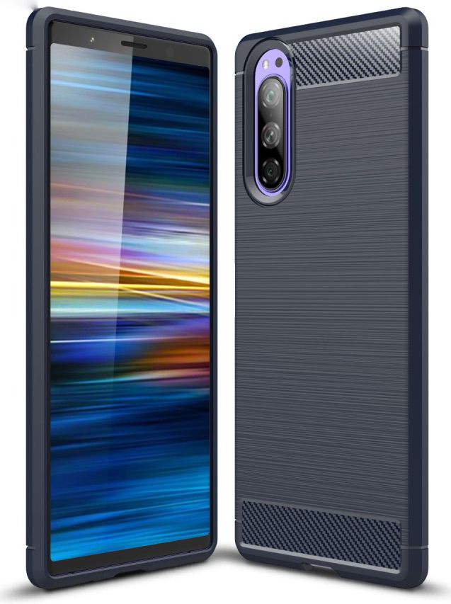 Sony Xperia 5 Geborsteld TPU Hoesje Donker Blauw afbeelding 1