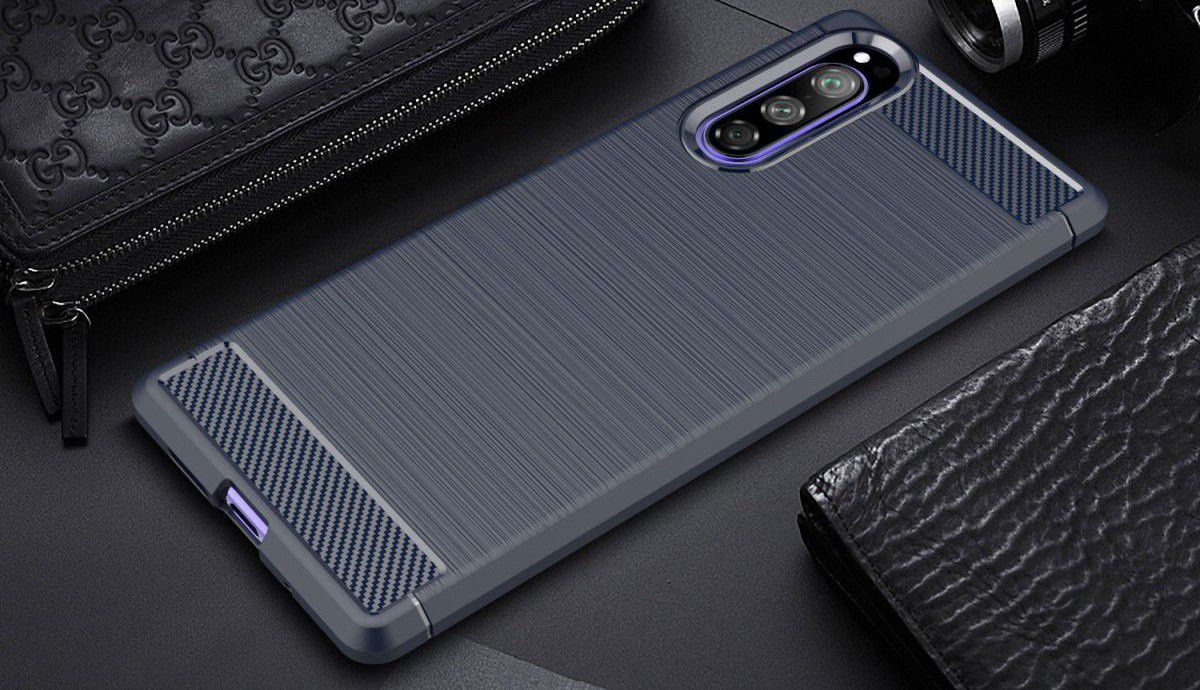 Sony Xperia 5 Geborsteld TPU Hoesje Donker Blauw afbeelding 2