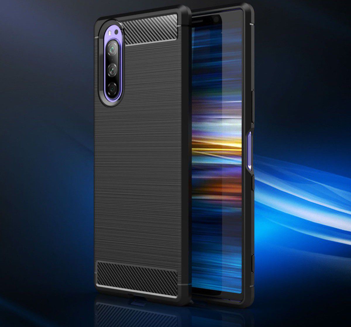 Sony Xperia 5 Geborsteld TPU Hoesje Donker Blauw afbeelding 5