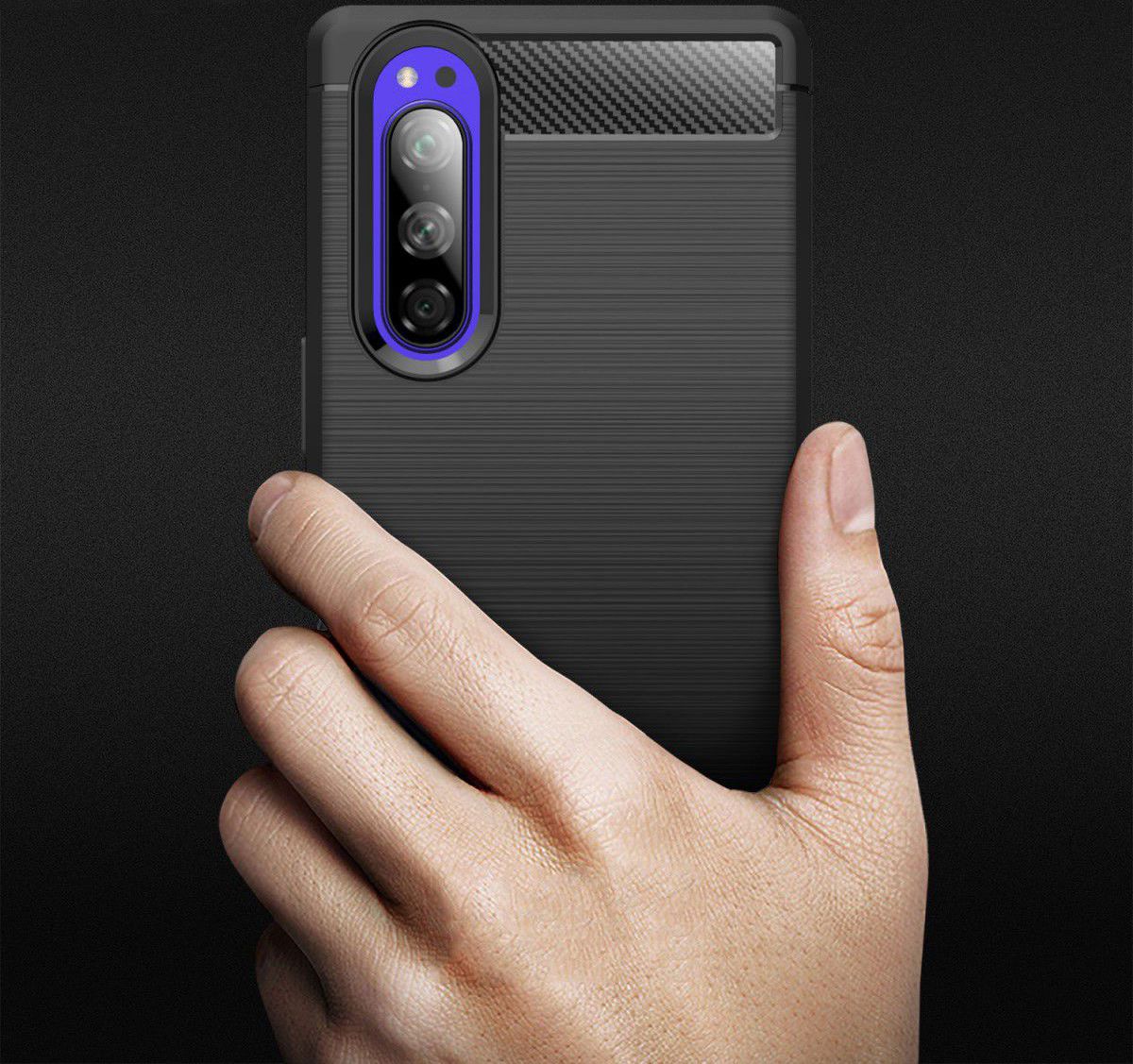 Sony Xperia 5 Geborsteld TPU Hoesje Donker Blauw afbeelding 6