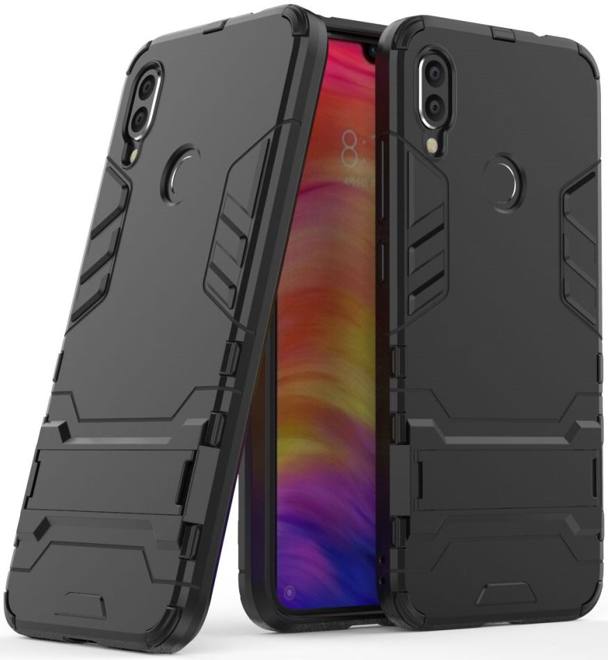 Redmi Note 7 Hoesje Hybride met Stand Zwart afbeelding 3
