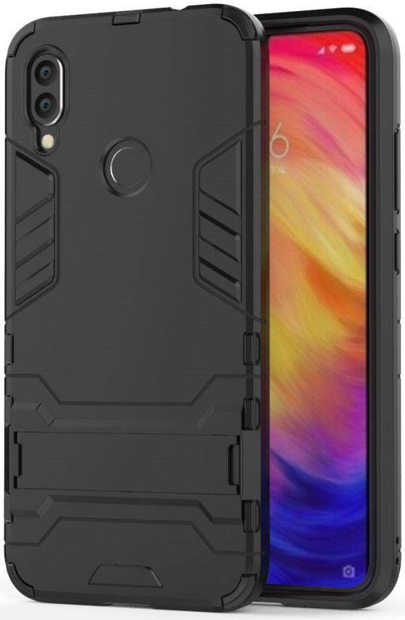 Redmi Note 7 Hoesje Hybride met Stand Zwart afbeelding 1