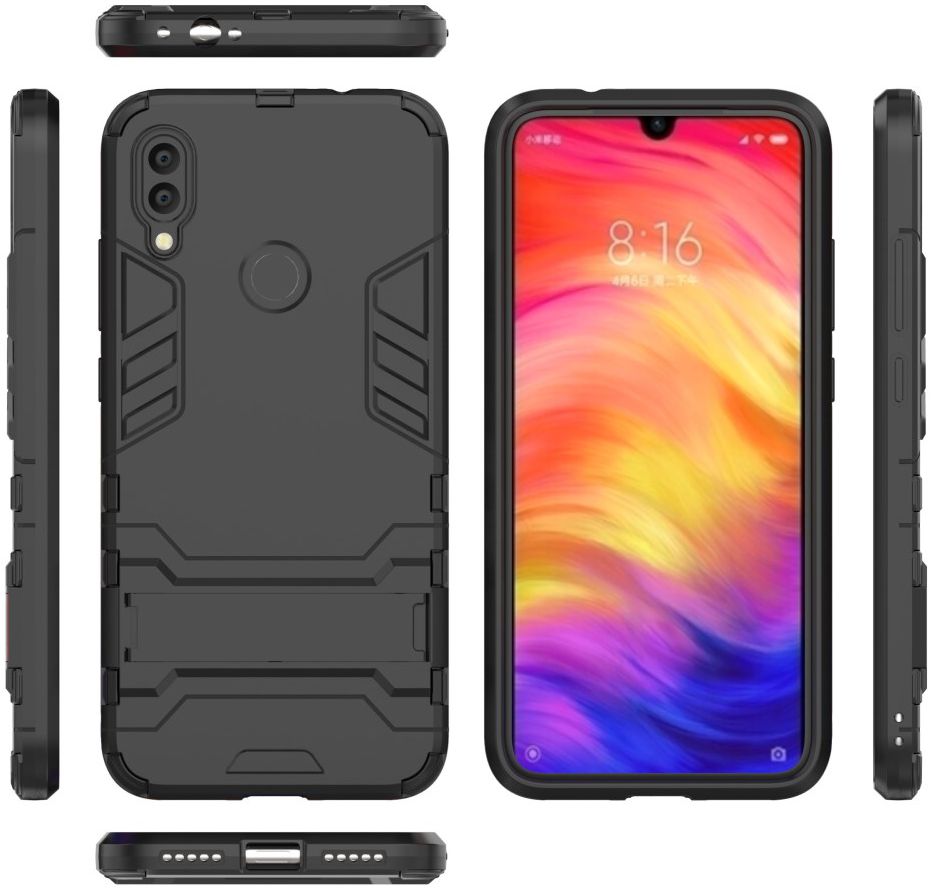 Redmi Note 7 Hoesje Hybride met Stand Zwart afbeelding 4