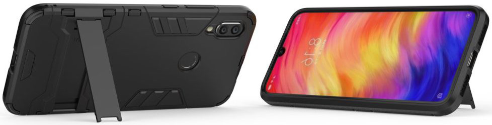 Redmi Note 7 Hoesje Hybride met Stand Zwart afbeelding 2