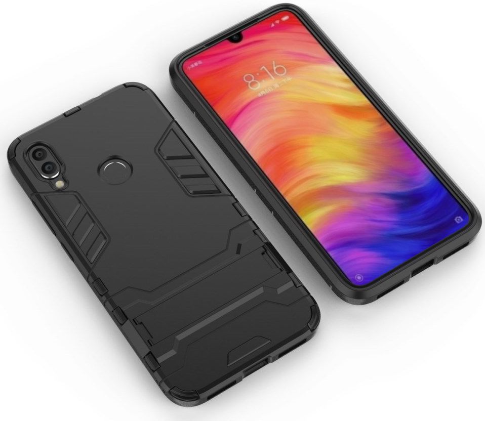 Redmi Note 7 Hoesje Hybride met Stand Zwart afbeelding 5