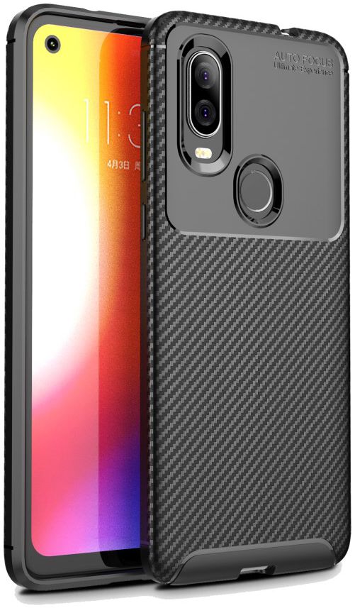Motorola One Vision Siliconen Carbon Hoesje Zwart afbeelding 1