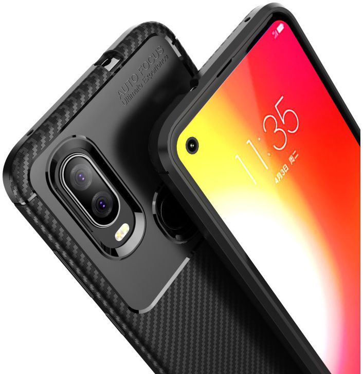 Motorola One Vision Siliconen Carbon Hoesje Zwart afbeelding 2