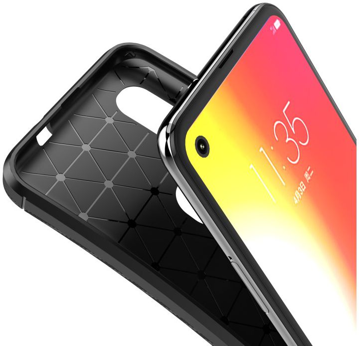 Motorola One Vision Siliconen Carbon Hoesje Zwart afbeelding 4