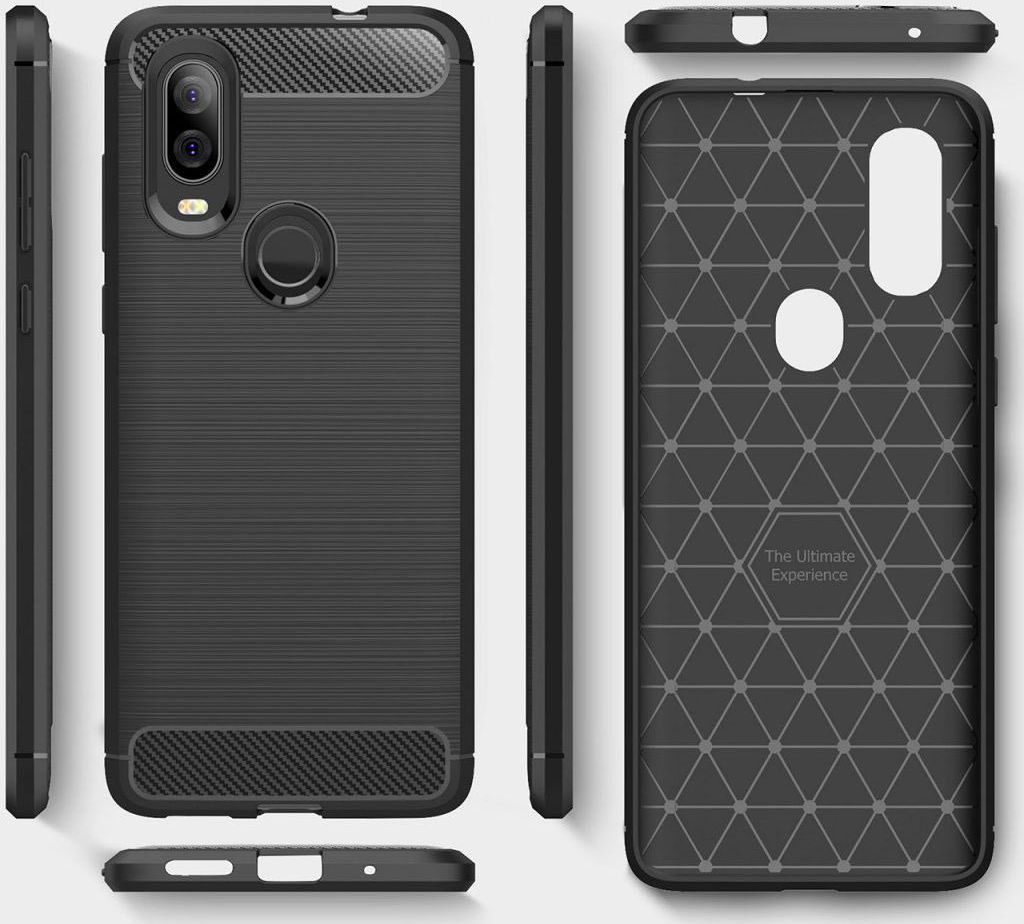 Motorola One Vision Geborsteld TPU Hoesje Zwart afbeelding 4