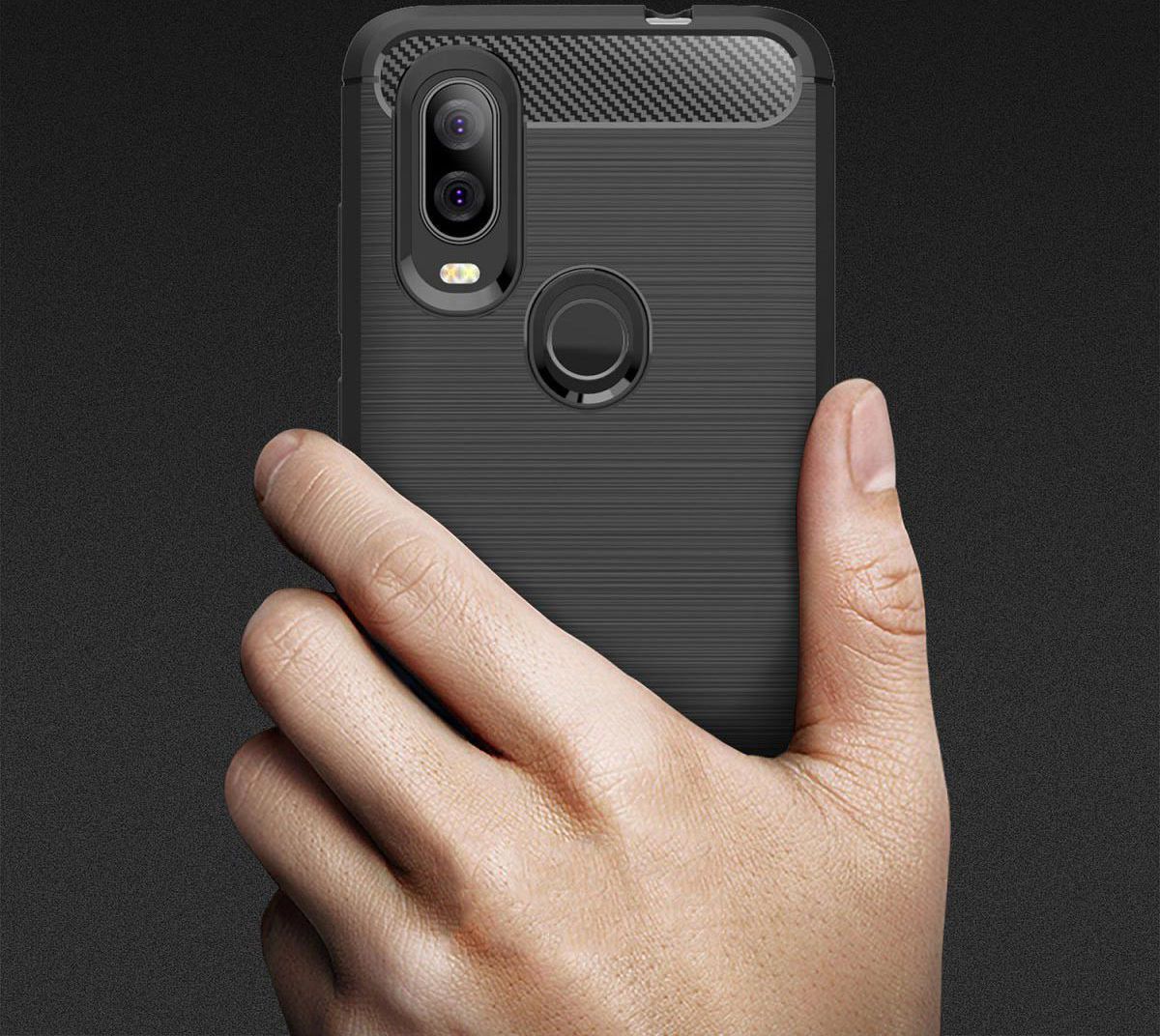 Motorola One Vision Geborsteld TPU Hoesje Zwart afbeelding 6