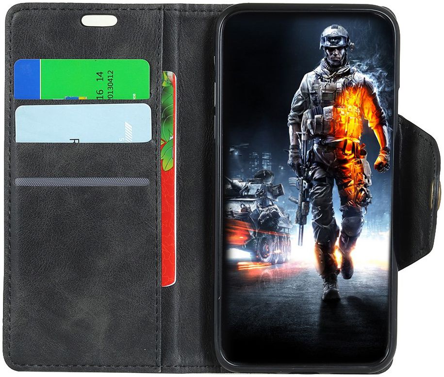 Motorola One Vision Vintage Portemonnee Hoesje Zwart afbeelding 1