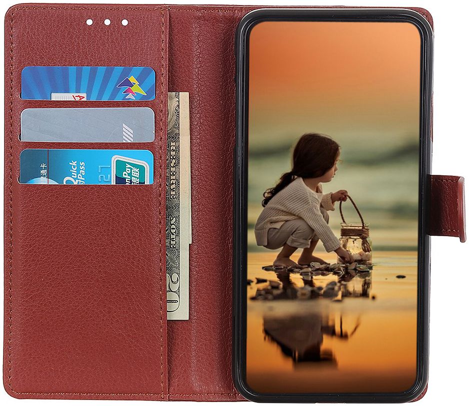 Alcatel 1S (2019) Litchi Skin Portemonnee Hoesje Bruin afbeelding 10