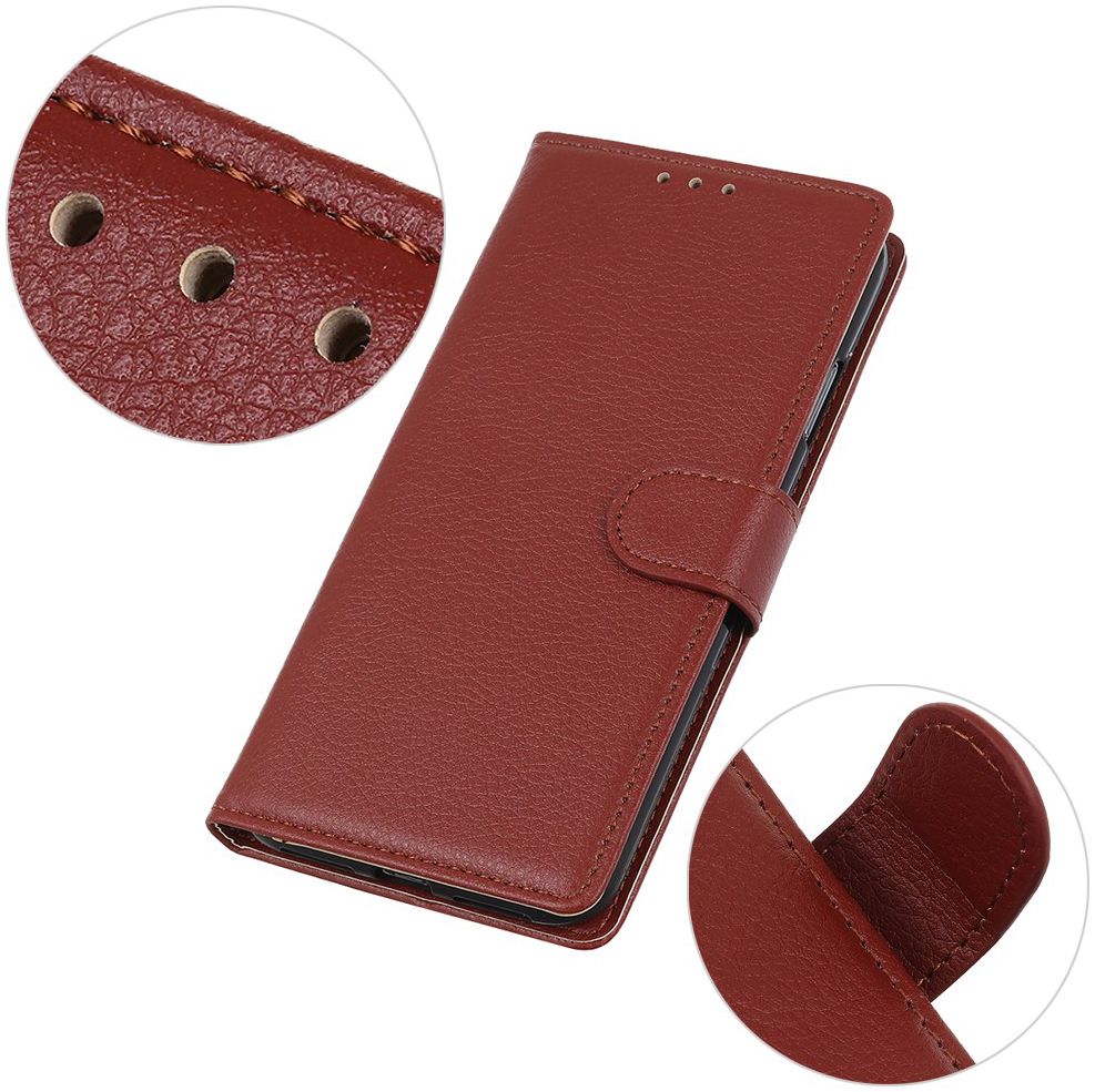 Alcatel 1S (2019) Litchi Skin Portemonnee Hoesje Bruin afbeelding 5
