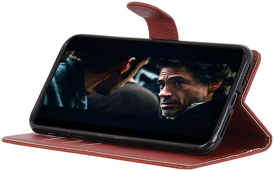 Alcatel 1S (2019) Litchi Skin Portemonnee Hoesje Bruin afbeelding 9