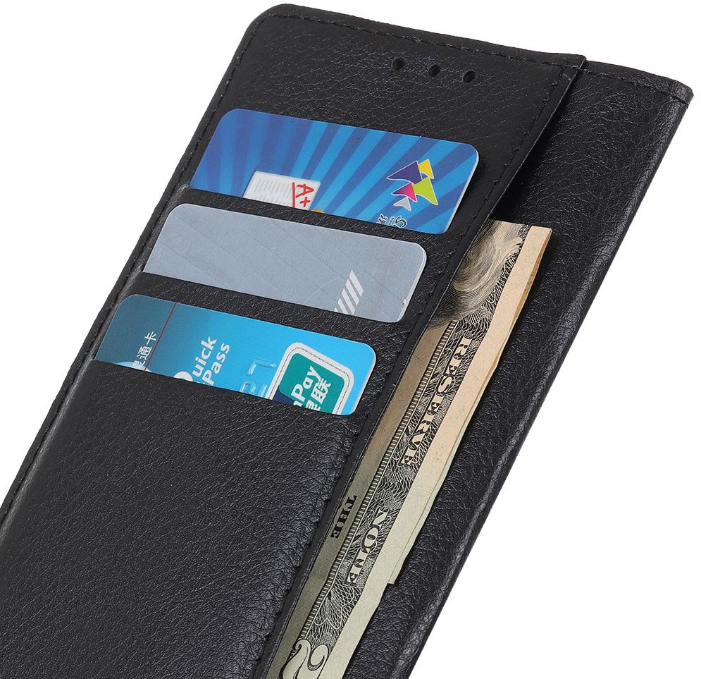 Alcatel 1S (2019) Litchi Skin Portemonnee Hoesje Zwart afbeelding 11