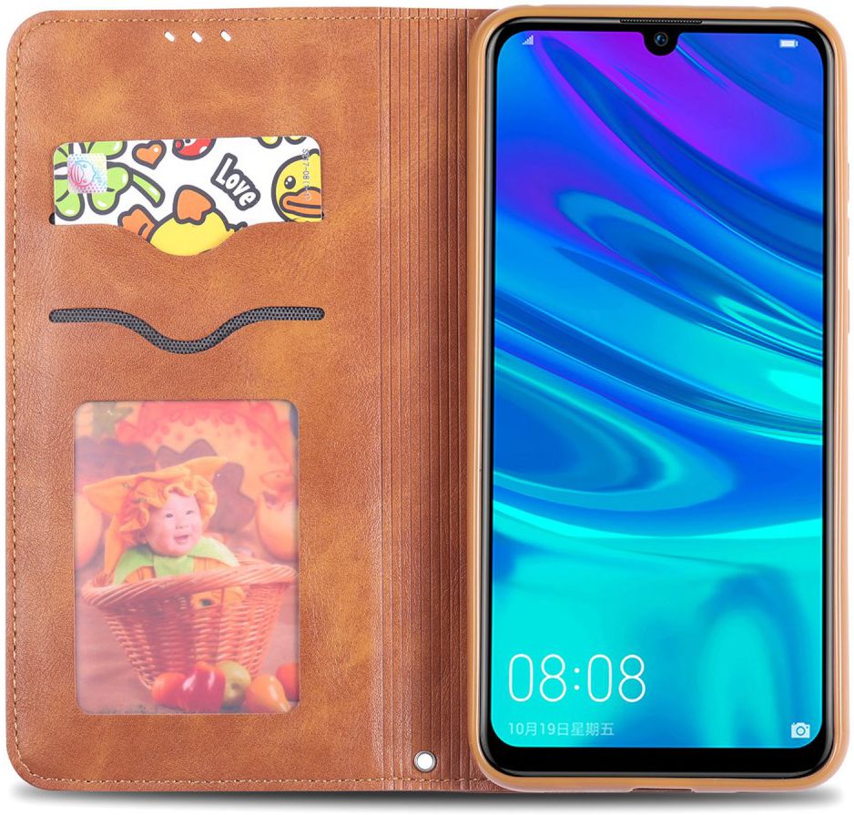AZNS Retro Huawei Y7 (2019) Portemonnee Stand Hoesje Bruin afbeelding 1