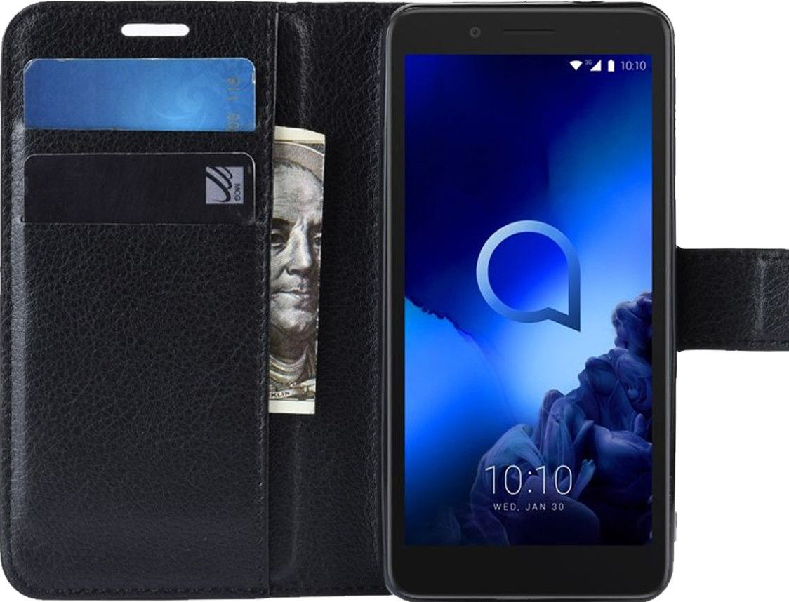 Alcatel 1C 2019 Portemonnee Hoesje Lychee Zwart afbeelding 1