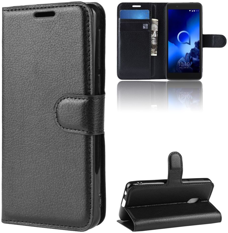 Alcatel 1C 2019 Portemonnee Hoesje Lychee Zwart afbeelding 8