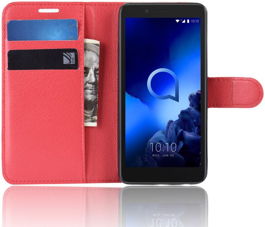 Alcatel 1C 2019 Portemonnee Hoesje Lychee Rood afbeelding 5
