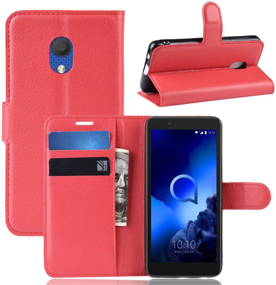 Alcatel 1C 2019 Portemonnee Hoesje Lychee Rood afbeelding 7