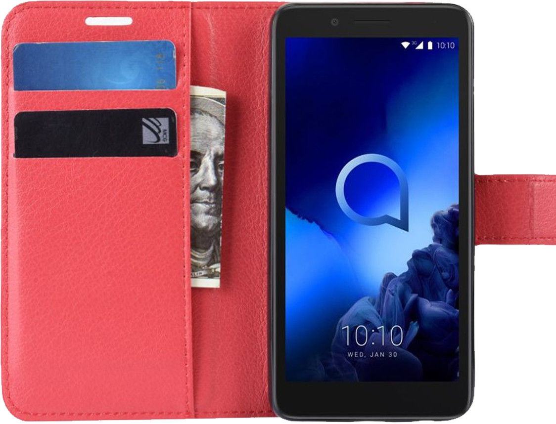 Alcatel 1C 2019 Portemonnee Hoesje Lychee Rood afbeelding 1