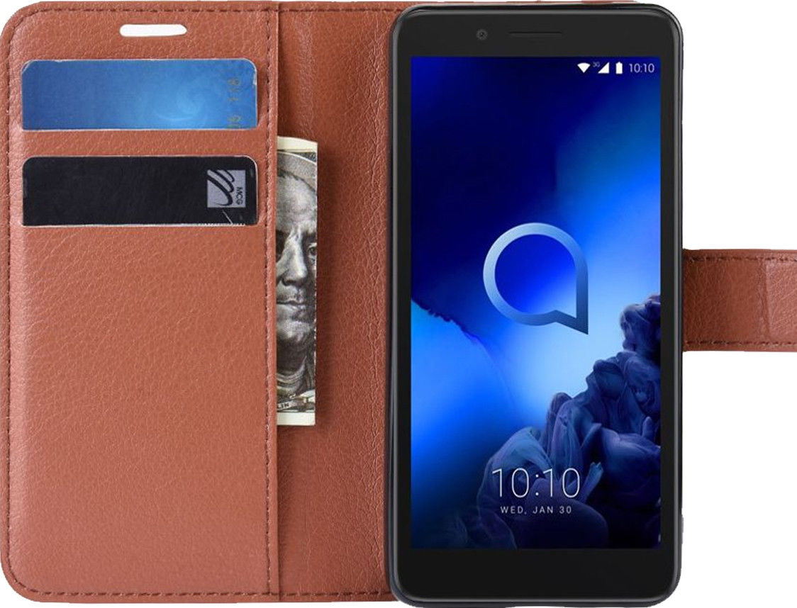 Alcatel 1C 2019 Portemonnee Hoesje Lychee Bruin afbeelding 1