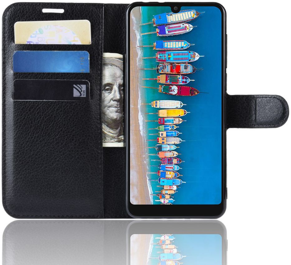 Alcatel 3 (2019) Portemonnee Hoesje Lychee Zwart afbeelding 2