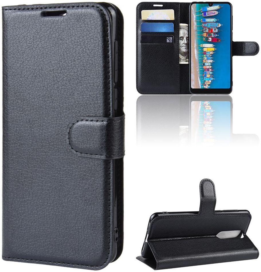 Alcatel 3 (2019) Portemonnee Hoesje Lychee Zwart afbeelding 6
