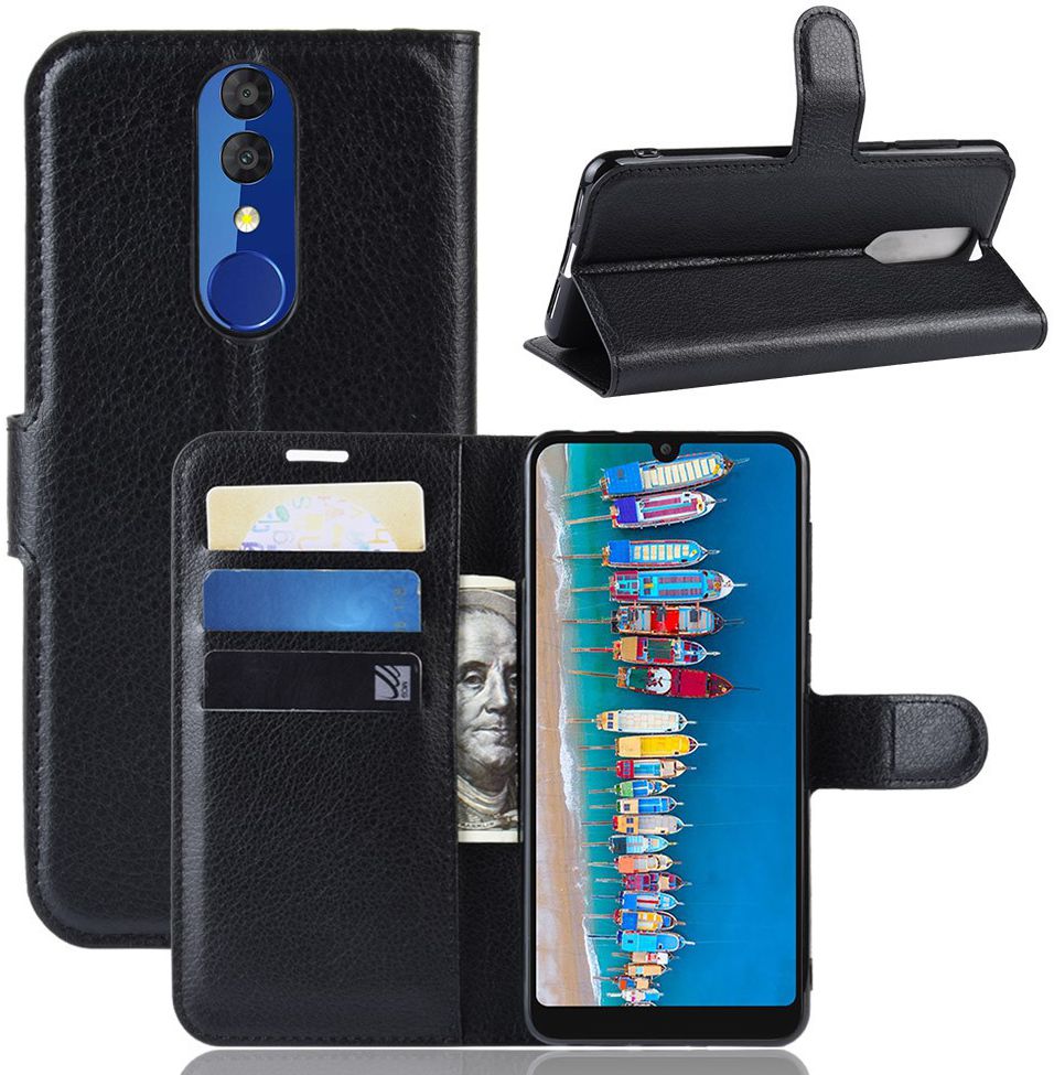 Alcatel 3 (2019) Portemonnee Hoesje Lychee Zwart afbeelding 7