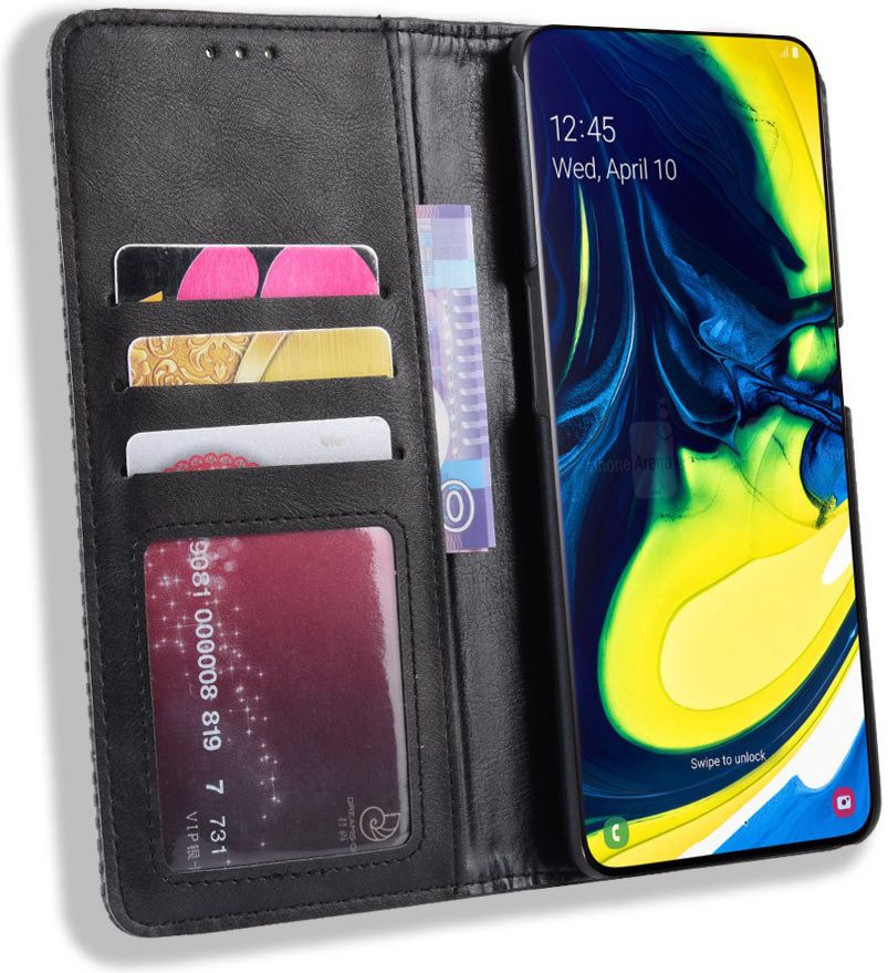 Samsung Galaxy A80 Vintage Portemonnee Hoesje Zwart afbeelding 2