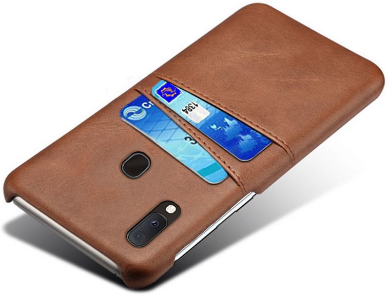 Samsung Galaxy A20e Back Cover met Kunstlederen Coating Donkerbruin afbeelding 2
