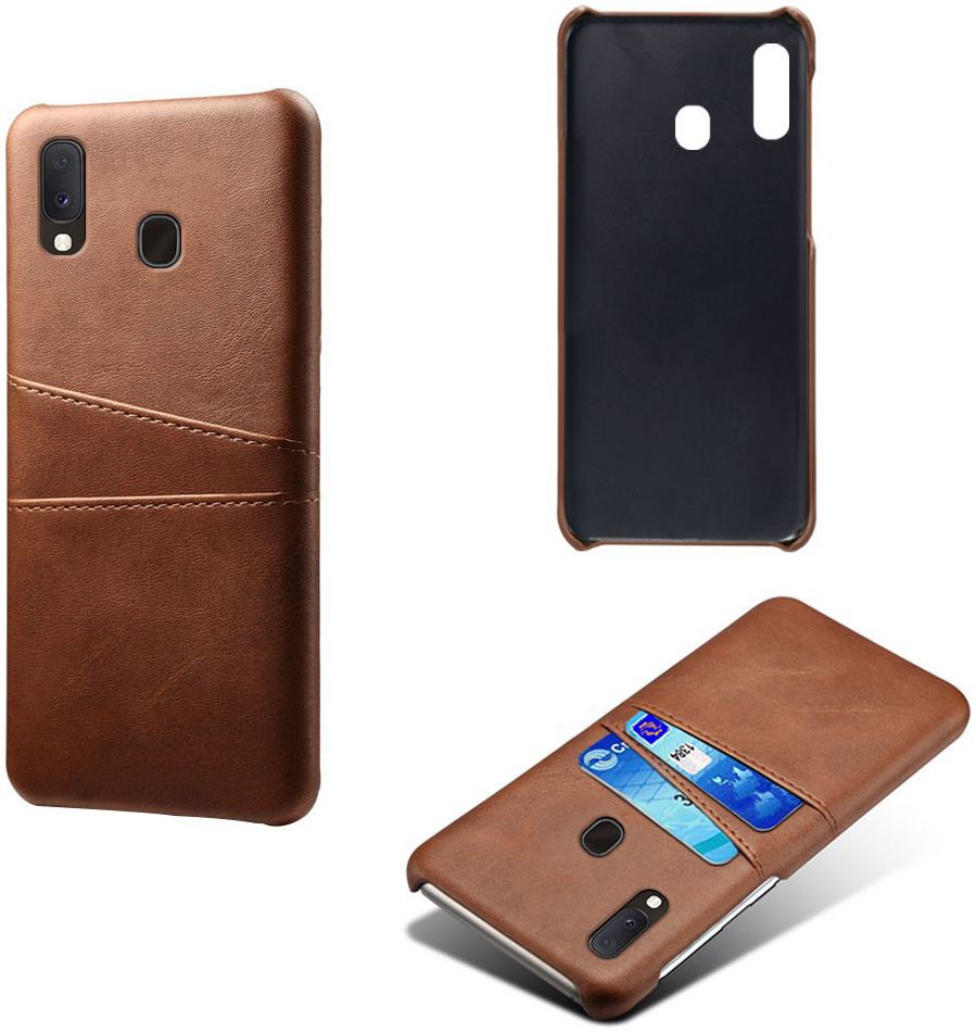 Samsung Galaxy A20e Back Cover met Kunstlederen Coating Donkerbruin afbeelding 4