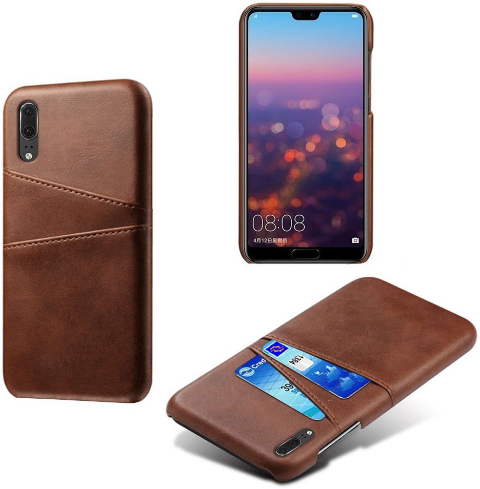 Huawei P30 Back Cover met Kunstlederen Coating Donkerbruin afbeelding 3